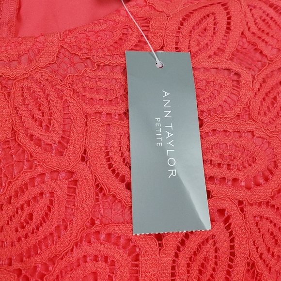 Ann Taylor Flutter Sleeve Coral Lace Shift Dress Size 0P NWT - Picture 10 of 11